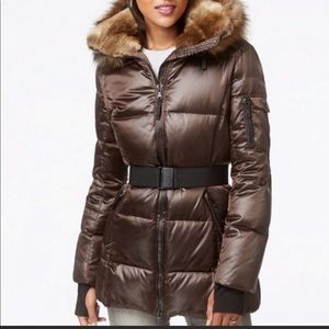 S13 NY Brown Chalet Down Jacket Puffer Alps Faux Fur Coat